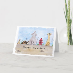 Watercolor Junkyard Dogs Birthday Card