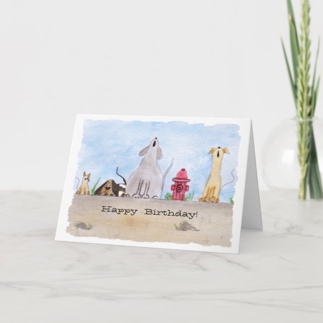 Watercolor Junkyard Dogs Birthday Card (Front)