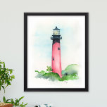 Watercolor Jupiter Lighthouse Art Poster<br><div class="desc">Perfect for bedrooms,  office space and living areas in your coastal Florida beach home in Jupiter. This poster features a reproduction of my original hand painted watercolorJupiter Lighthouse illustration in shades of reds. To see more art by Victoria Grigaliunas of Do Tell A Belle visit www.zazzle.com/dotellabelle</div>
