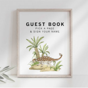 Watercolor Jurassic Dinosaur Guestbook Sign