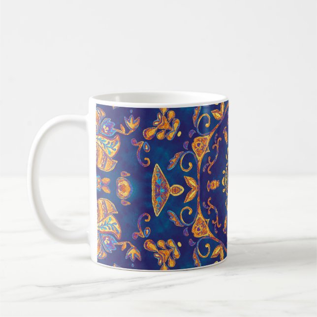 Watercolor Kaleidoscope Mandala Oriental Design. Coffee Mug (Left)