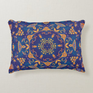 Watercolor Kaleidoscope Mandala Oriental Design. Decorative Cushion