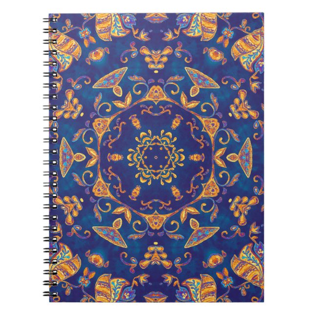 Watercolor Kaleidoscope Mandala Oriental Design. Notebook (Front)