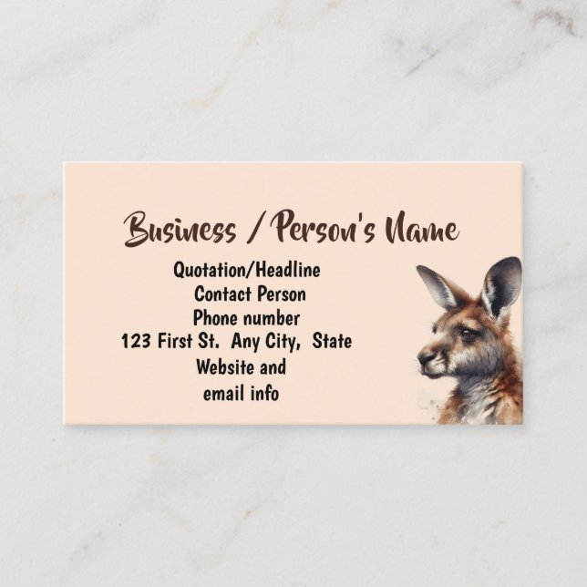 Watercolor Kangaroo Animal Custom  Business Card (Front)