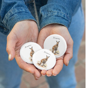 watercolor kangaroo customisable 3 cm round badge
