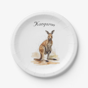 watercolor kangaroo customisable paper plate