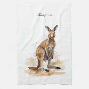 watercolor kangaroo customisable tea towel
