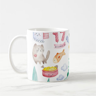 Watercolor kawaii doodles isolated on white backgr coffee mug
