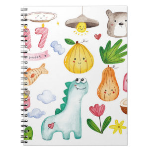 Watercolor kawaii doodles isolated on white backgr notebook