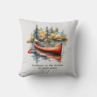 Watercolor Kayak On The Lake Orange Two Toned Cushion