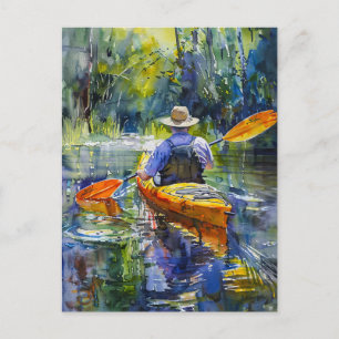Watercolor Kayak Painting Postcard
