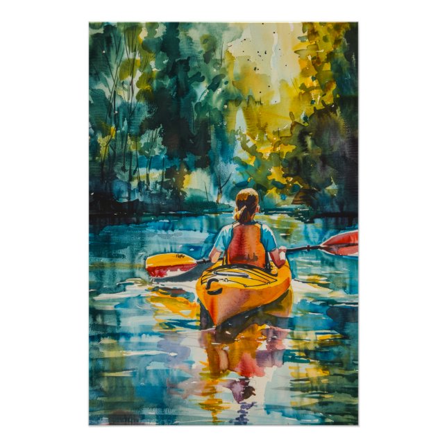 Watercolor Kayak Painting Poster (Front)