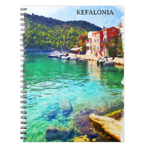 Watercolor Kefalonia Greece Coastal View Notebook