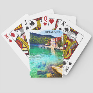 Watercolor Kefalonia Greece Coastal View Playing Cards