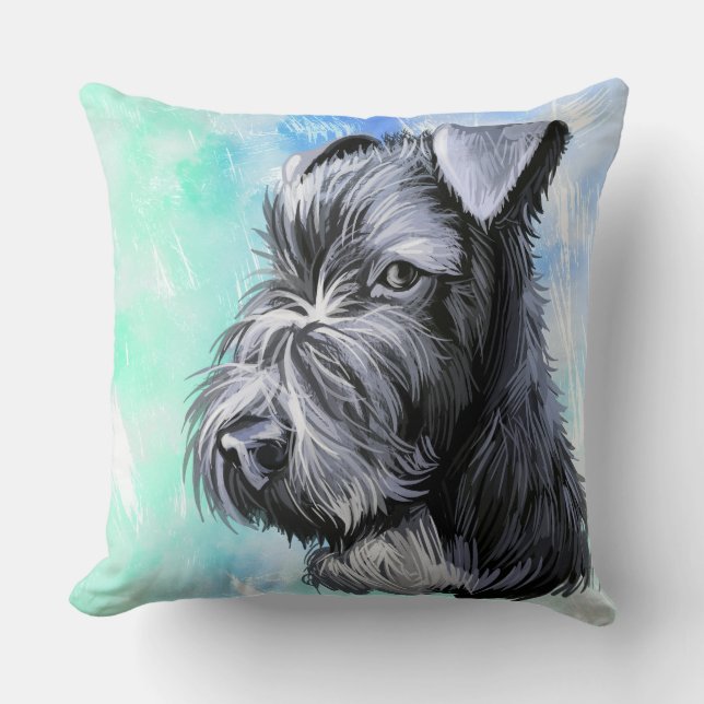 WATERCOLOR KERRY BLUE TERRIER DOG FACE CUSHION (Front)