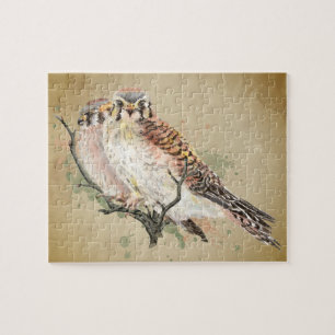 Watercolor Kestrel Falcon Wildlife Bird Art Jigsaw Puzzle