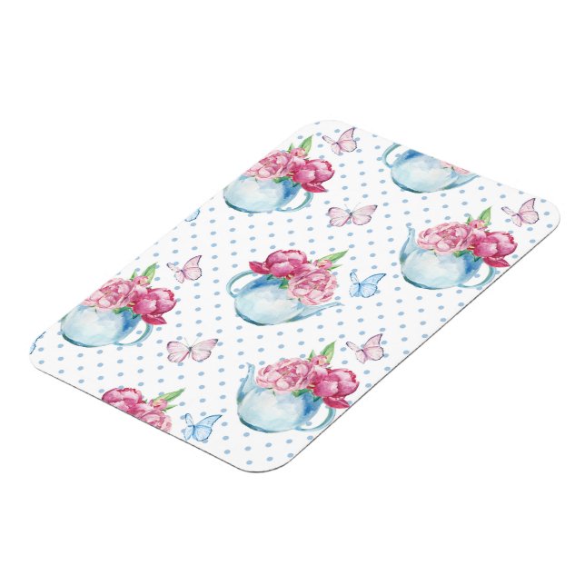 watercolor kettle peony magnet (Left Side)