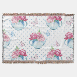watercolor kettle peony throw blanket