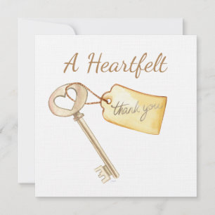 Watercolor Key to My Heart Thank You Card
