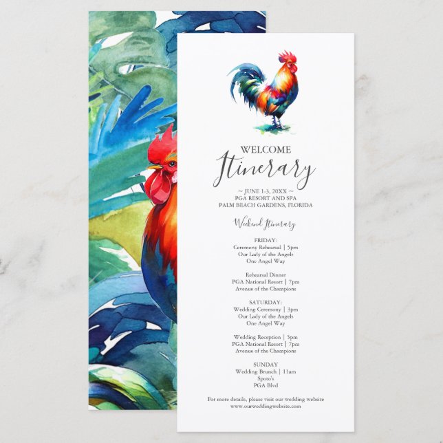 Watercolor Key West Beach Wedding Itinerary (Front/Back)