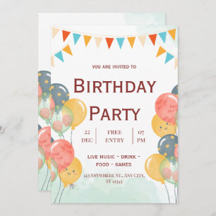 Watercolor Kids Birthday Invitation