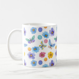 Watercolor kids butterfly flowers pattern coffee mug
