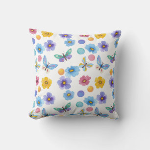 Watercolor kids butterfly flowers pattern cushion