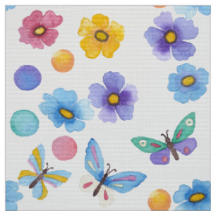 Watercolor kids butterfly flowers pattern fabric