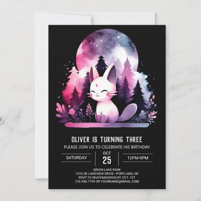 Watercolor Kids Cat Birthday Invitation (Front)