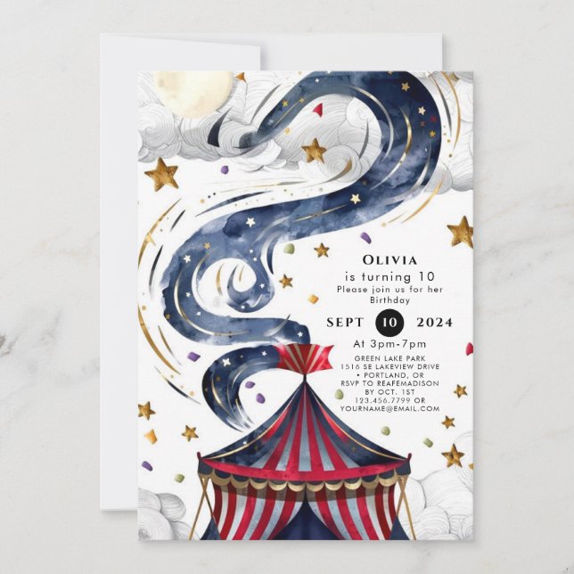Watercolor Kids Circus Birthday Invitation (Front)
