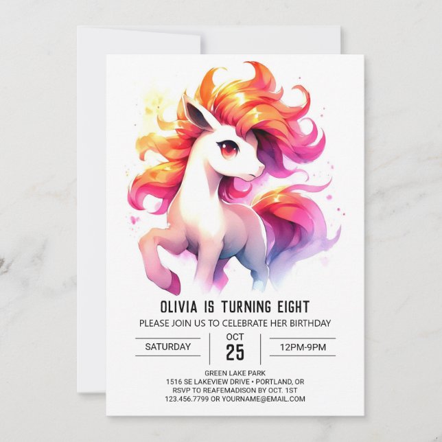 Watercolor Kids Horse Birthday Invitation (Front)