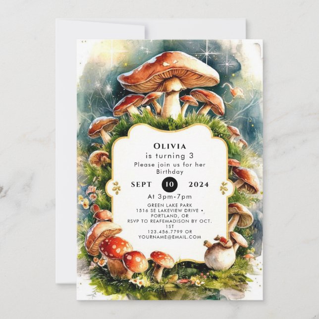 Watercolor Kids Mushroom Birthday Invitation (Front)