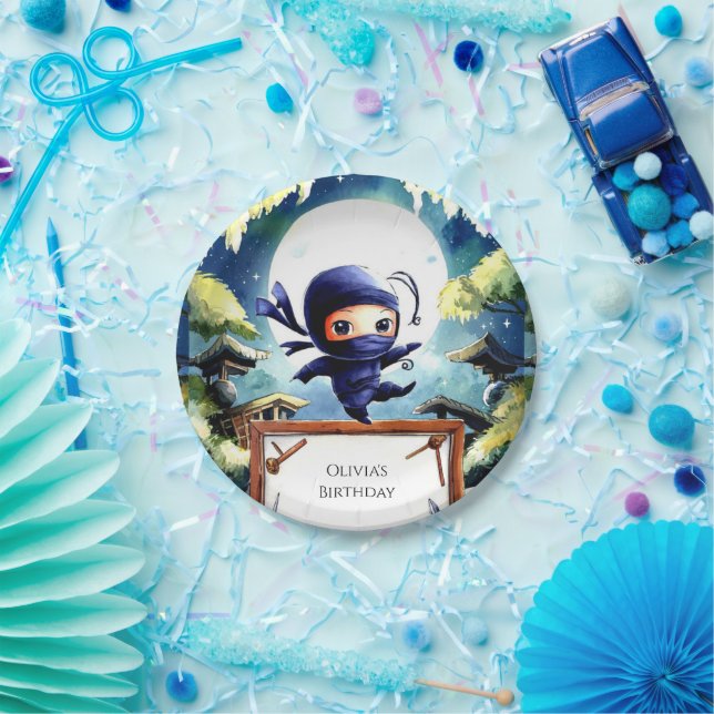 Watercolor Kids Ninja Birthday Paper Plate (Party)