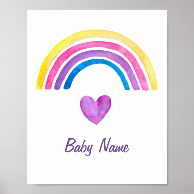 Watercolor Kids Room Decor Rainbow Personalised (Front)