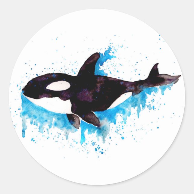 Watercolor Killer Whale Classic Round Sticker (Front)