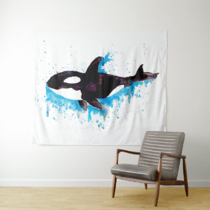 Watercolor Killer Whale Tapestry