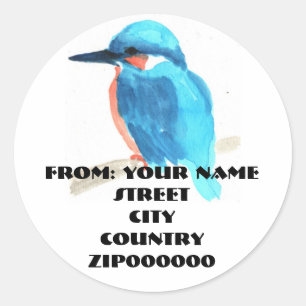 Watercolor Kingfishe Address Labels Round Stickers