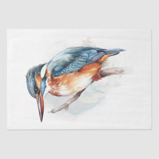 Watercolor Kingfisher Bird Tissue Paper (Front)