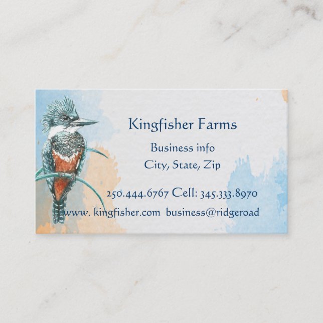 Watercolor Kingfisher Business Logo  Business Card (Front)