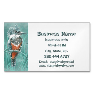 Watercolor Kingfisher Fishing Tours Business Logo  Magnetic Business Card