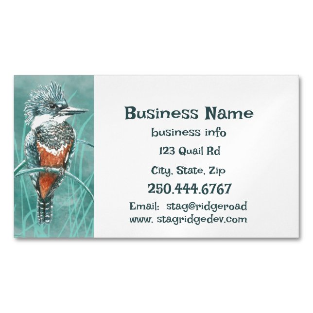 Watercolor Kingfisher Fishing Tours Business Logo  Magnetic Business Card (Front)