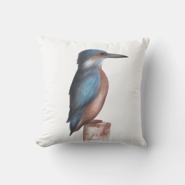 Watercolor Kingfisher Throw Pillow (Front)