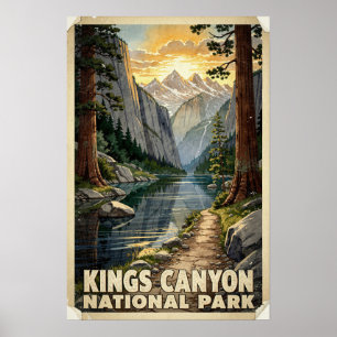 Watercolor Kings Canyon National Park Retro Poster