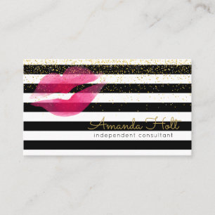 Watercolor Kiss With Black & White Stripes Business Card