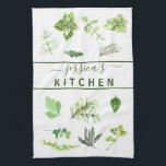 Watercolor Kitchen Herbs Greenery Personalised Tea Towel<br><div class="desc">This design may be personalised in the area provided by changing the photo and/or text. Or it can be customised by clicking Personalise this Template and then choosing the click to customise further option and delete or change the colour of the background, add text, change the text colour or style,...</div>