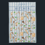 Watercolor Kitchen Monogram Utensils Modern Blue Tea Towel<br><div class="desc">This design was created though digital art. It may be personalised in the area provided by changing the photo and/or text. Or it can be customised by choosing the click to customise further option and delete or change the colour the background, add text, change the text colour or style, or...</div>