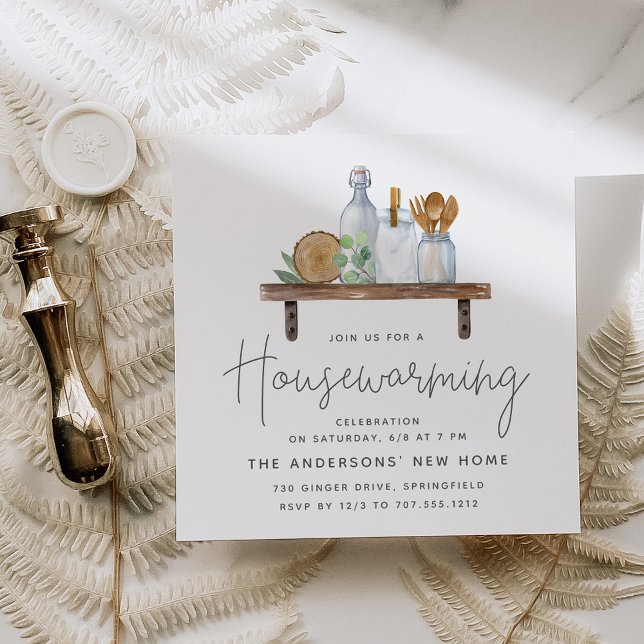 Watercolor Kitchen Shelf Housewarming Party Invitation (Creator Uploaded)