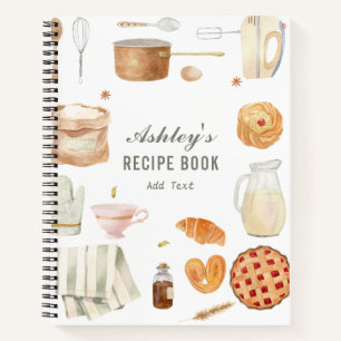Watercolor Kitchen Supplies Personalised Recipe Notebook