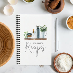 Watercolor Kitchen Supplies Personalised Recipe Notebook