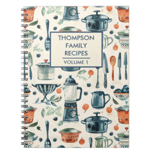 Watercolor Kitchen Tools Personalised Recipe Notebook